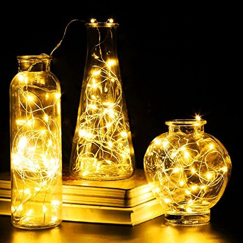 2 Pack Fairy Lights Battery Operated IP 44 Waterproof 2 Modes Remote Control 66 Leds 16ft sliver Wire Firefly lights Christmas Decor warm white