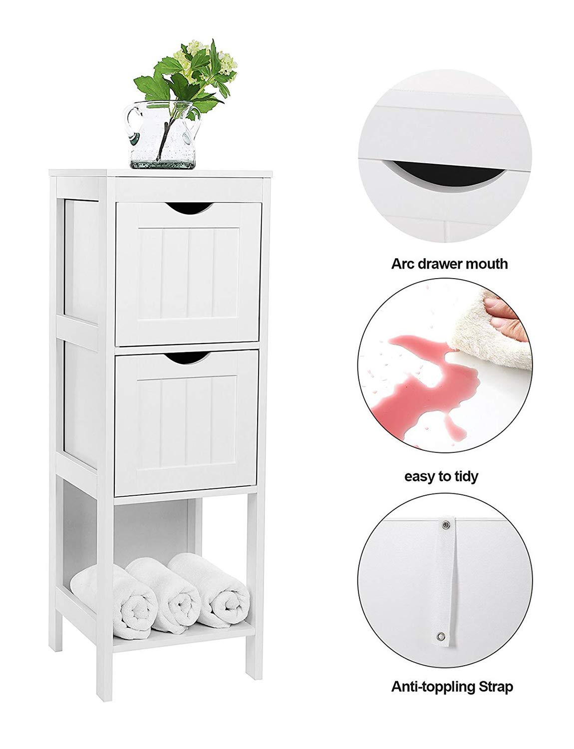 vasagle storage cabinet on Vasagle Floor Cabinet Multifunctional Bathroom Storage Organizer Rack Stand 2 Drawers White Betrandyshop