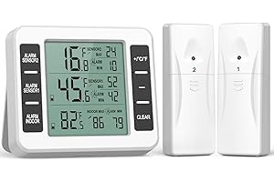 AMIR Refrigerator Thermometer, Wireless Indoor Outdoor Digital Freezer Thermometer, Sensor Temperature Monitor with Audible A