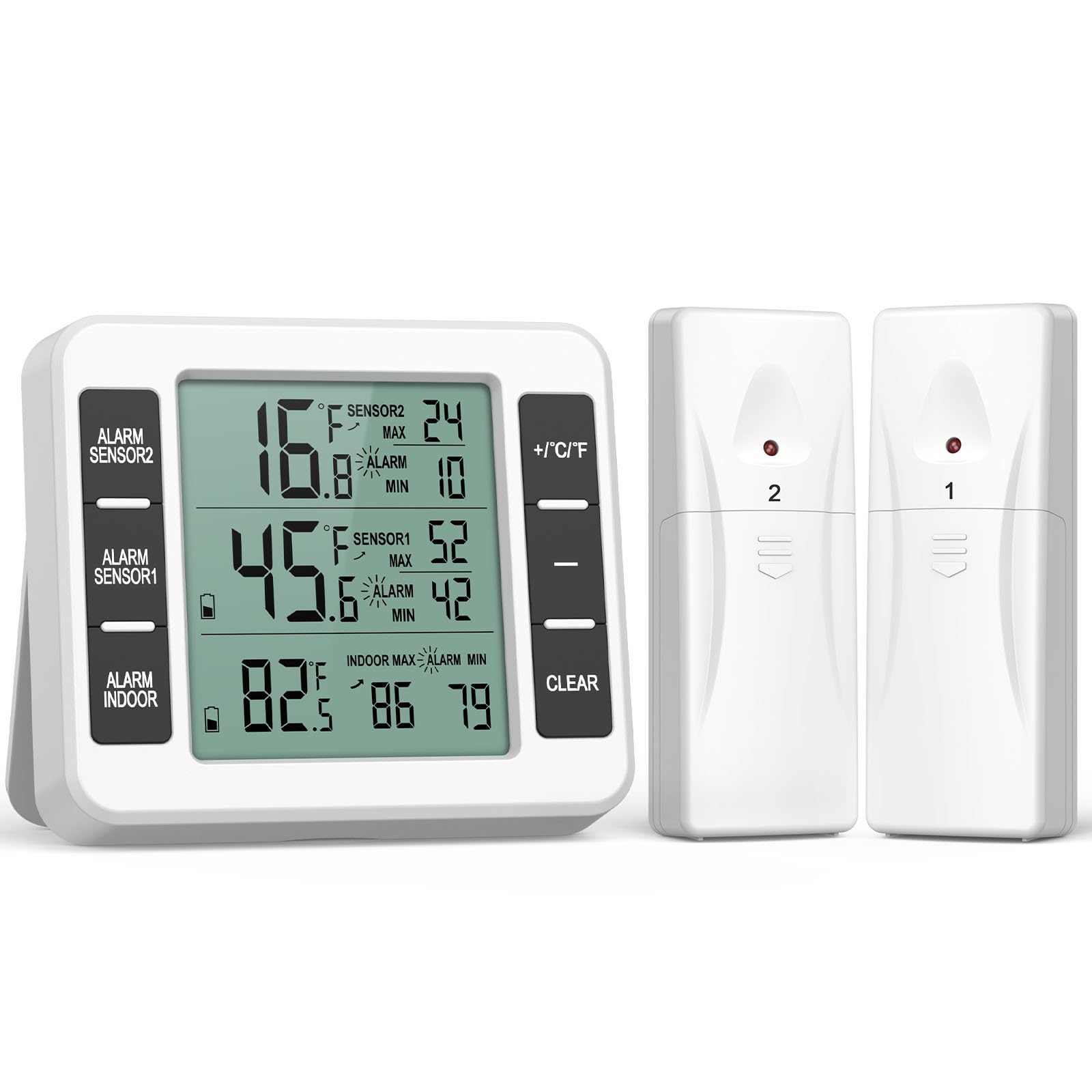 Photo 1 of (UPGRADED) AMIR Refrigerator Thermometer, Wireless Indoor Outdoor Freezer Thermometer, Sensor Temperature Monitor with Audible Alarm Temperature Gauge for Kitchen, Freezer, Home (Battery not Included)