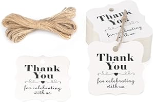 G2PLUS Thank You Gift Tags, 100PCS Thank You for Celebrating with Us Tags, Bridal Shower Thank You Tags, White Paper Thank You Tags with String for Gift Wrapping, Arts&Crafts, Party Favors