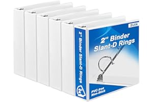 SUIN 2 inch 3 Ring-Binders, Slant D Ring-Binder, 6 Bundle Packs of 2 inch 3-Sided View Binder, Non-Stick Cover, PVC-Free, Fit US Letter Size Paper up to 475 Sheets, White