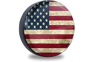 Jusen Retro American Flag Spare Tire Cover Fit for Jeep RV Truck SUV Travel Camper Trailer 14",15",16",17",Waterproof and Dustproof Protection Tires(14" for Diameter 23"-27"/58.42-68.58cm)