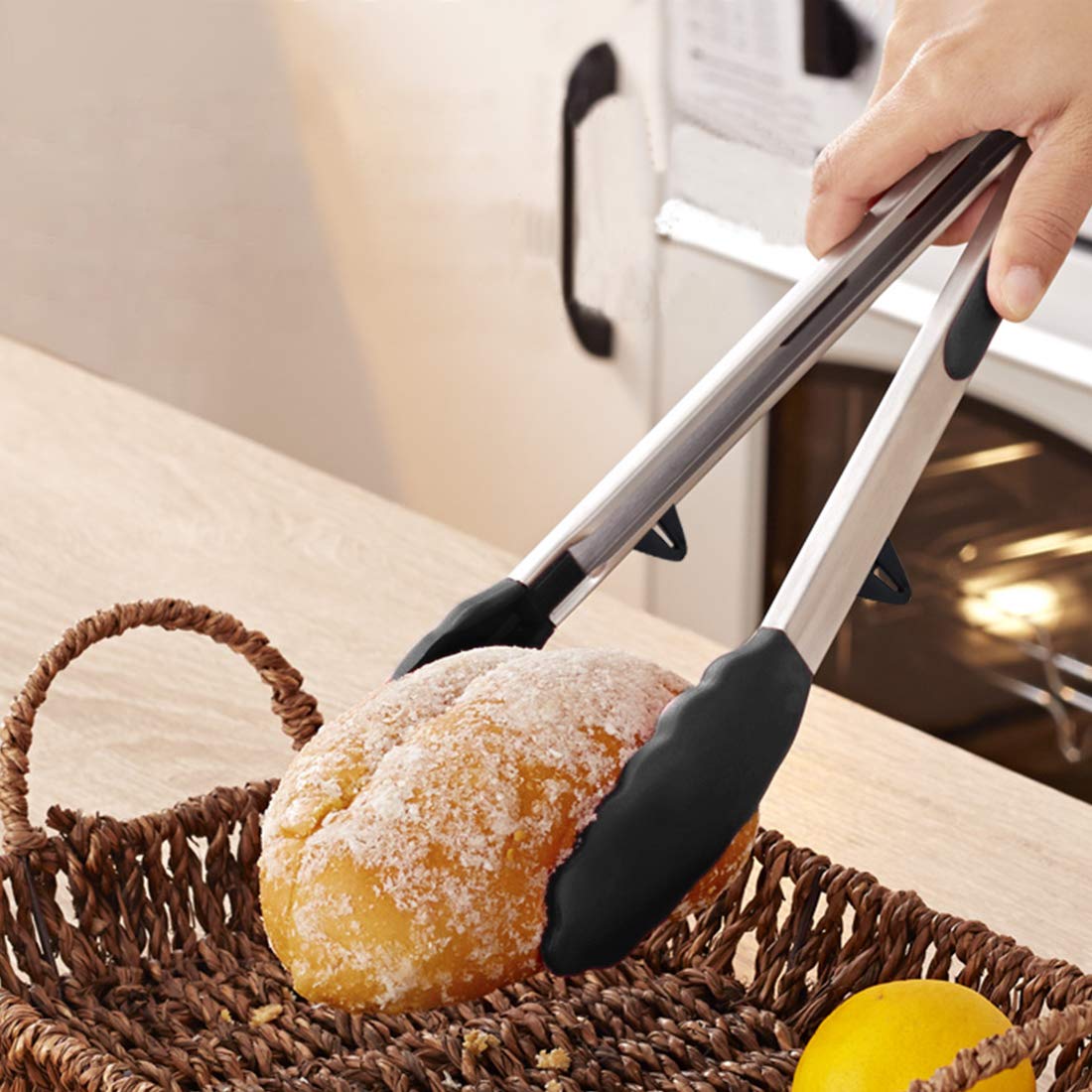 KKTOP Stainless Steel Silicone BBQ/Kitchen Tongs, Salad Tongs with Silicone Tips with Silicone Basting|Pastry Brush, Non-Stick, 9\