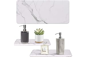 DKSYEE 2Pcs Water Absorbing Stone Drying Tray for Kitchen Sink Accessories Kitchen Hand Soap Holder Quick Drying Marble Trays for Bathroom Counter Toothbrush Vanity Tray Ceramic Dish Soap Dispenser Tray