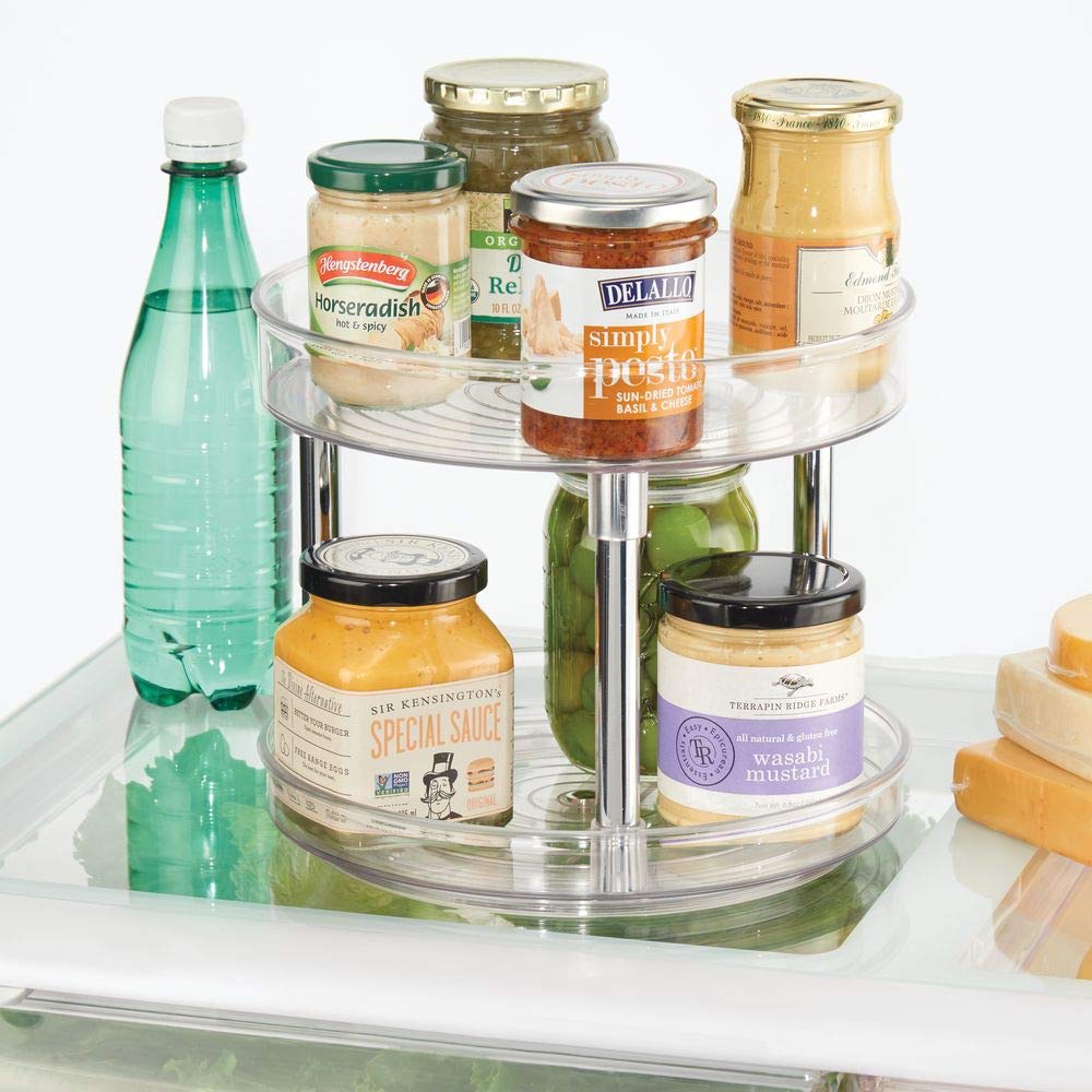mDesign 2 Tier Lazy Susan Turntable Food Storage Container for