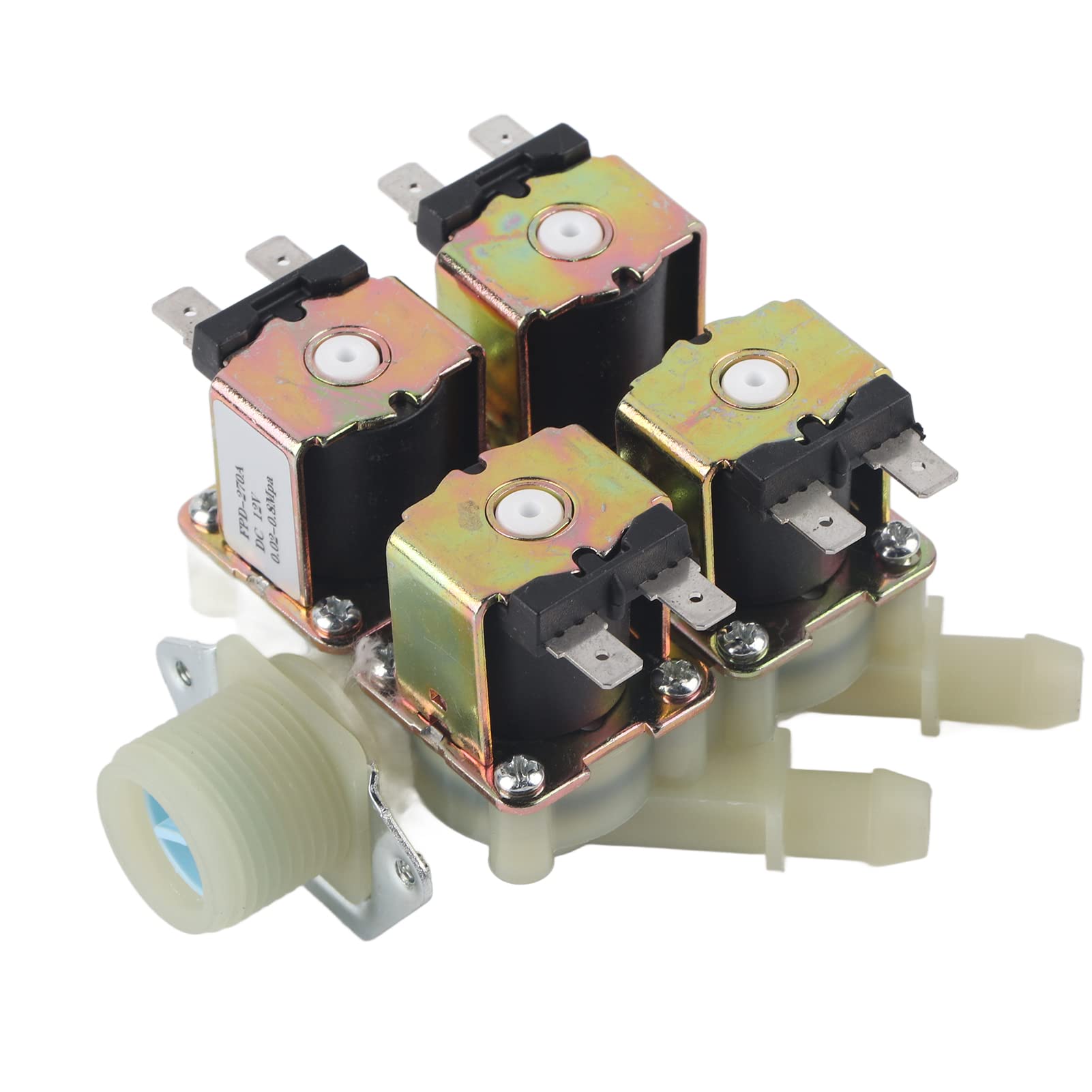 ViaGasaFamido DC 12V G3/4" 1 in 4 out Water Solenoid Valve Plastic Metal N/C Normally Closed Electric Water Drain Valve for Irrigation System