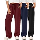 Neer 3 Pack Women's Yoga Sweatpants Wide Leg Drawstring Baggy Pants Casual Loose Workout Open Bottom Lounge Pants