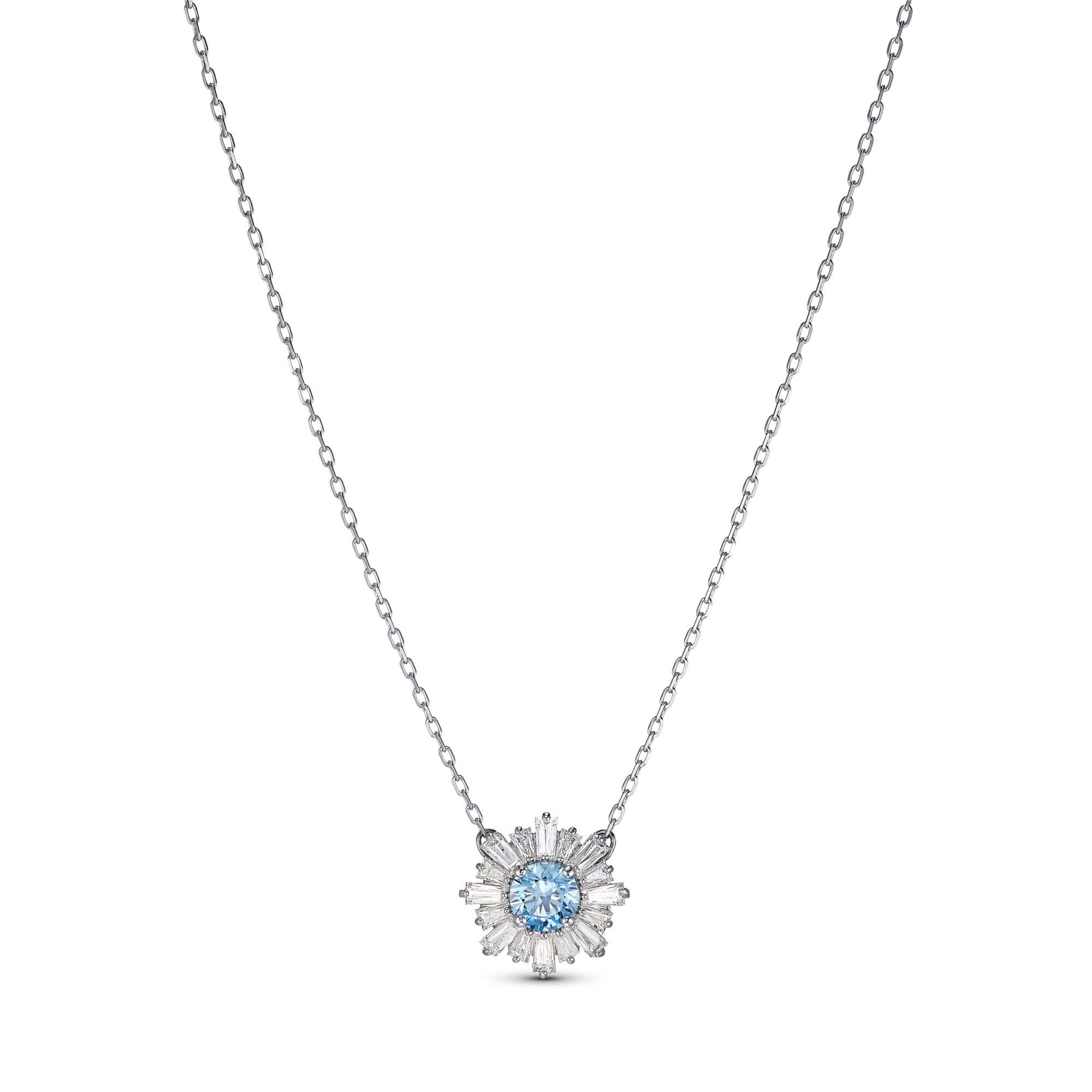 Swarovski Sunshine Pendant, Blue, Rhodium plated