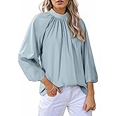 Astylish Women's Long Puff Sleeve Tops Ruffle Dressy High Mock Neck Blouse Shirt