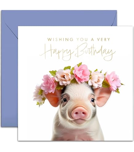 Pink Pig Geburtstagskarte – Premium, 12,7 X 17,8 Cm, Mit Schwein & Ballons, Innen Blanko