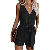 Acelitt Womens Casual Summer Crewneck Ruffle Sleeveless Rompers, XS-XXL