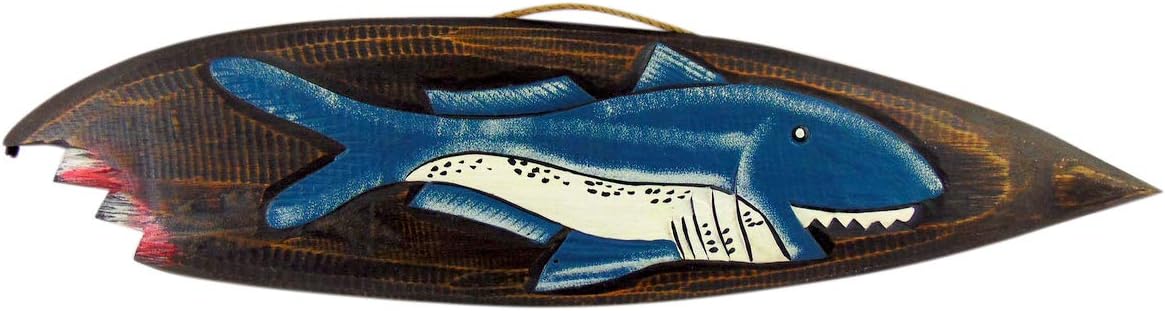 Westman Works Shark Attack Wooden Surfboard Wall Plaque Sign for Home or Bar Handcarved and Painted, 22"x 6"x1"