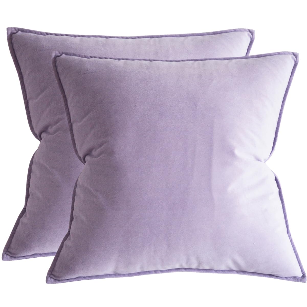 Lutanky Velvet Cushion Covers 18 x 18 Inch Taro Purple Decorative Square Throw Pillow Covers (Pack of 2) Soft Piped Pillowcases for Sofa Bedroom with Invisible Zipper 45cm x 45cm