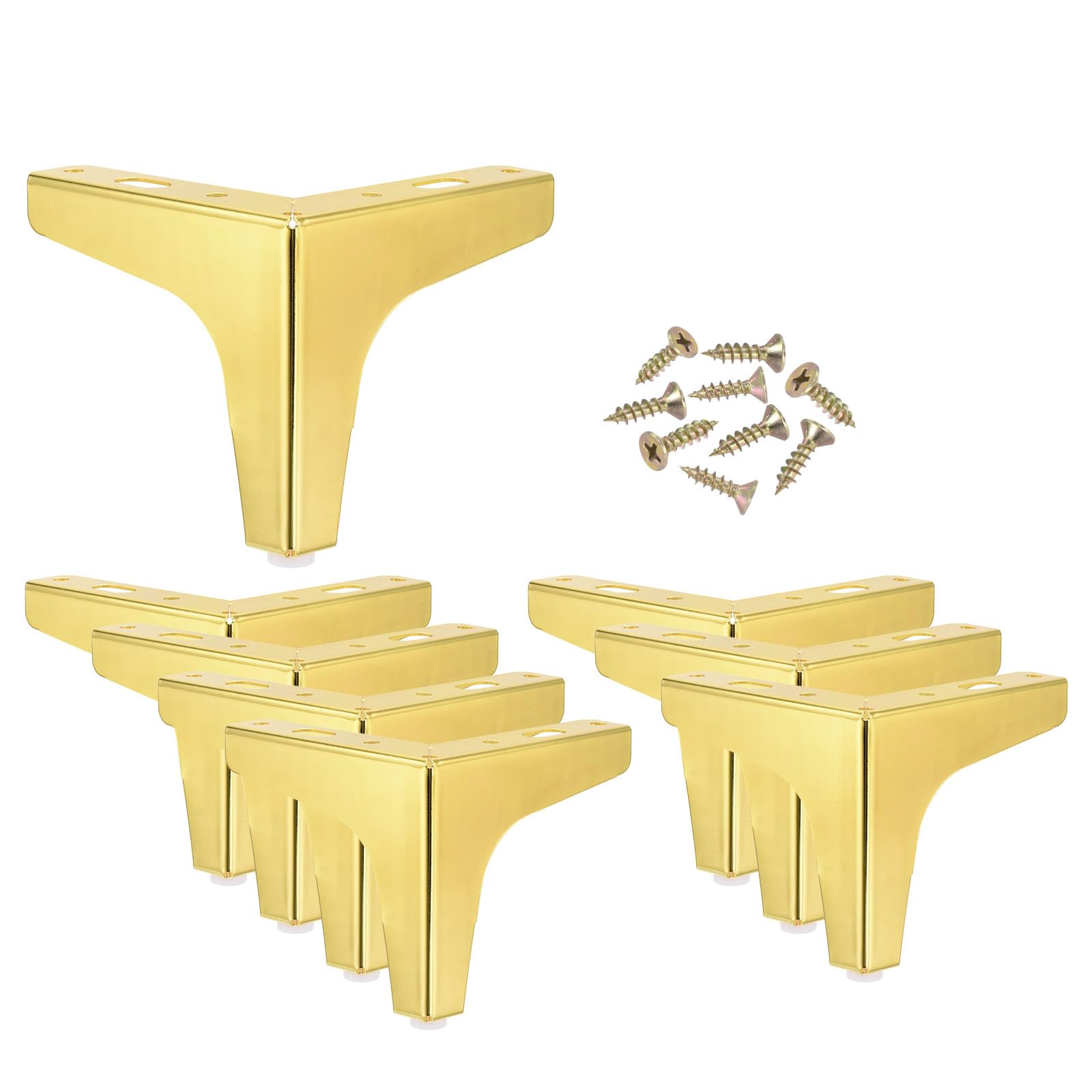 PATIKIL Metal Furniture Legs 4 Inch, 8 Pack Triangle Furniture Feet DIY Replacement Legs Modern Style for Cabinet Cupboard Table Couch Sofa Dresser, Gold