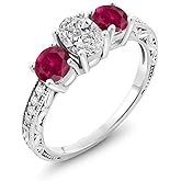 Gem Stone King 10K White Gold IGI Certified Lab Grown Diamond and Red Created Ruby 3 Stone Engagement Ring For Women | 2.28 Cttw | Center Diamond Oval 1 Ct | E-F Color | VS1-VS2 Clarity