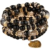 Jewellify Women Beaded Bracelet Set | Colorful Boho Stackable Trendy Design with Crystal Accents Multilayer Bangle Bracelet | Fashion Stretch Braclets Jewelry for Women
