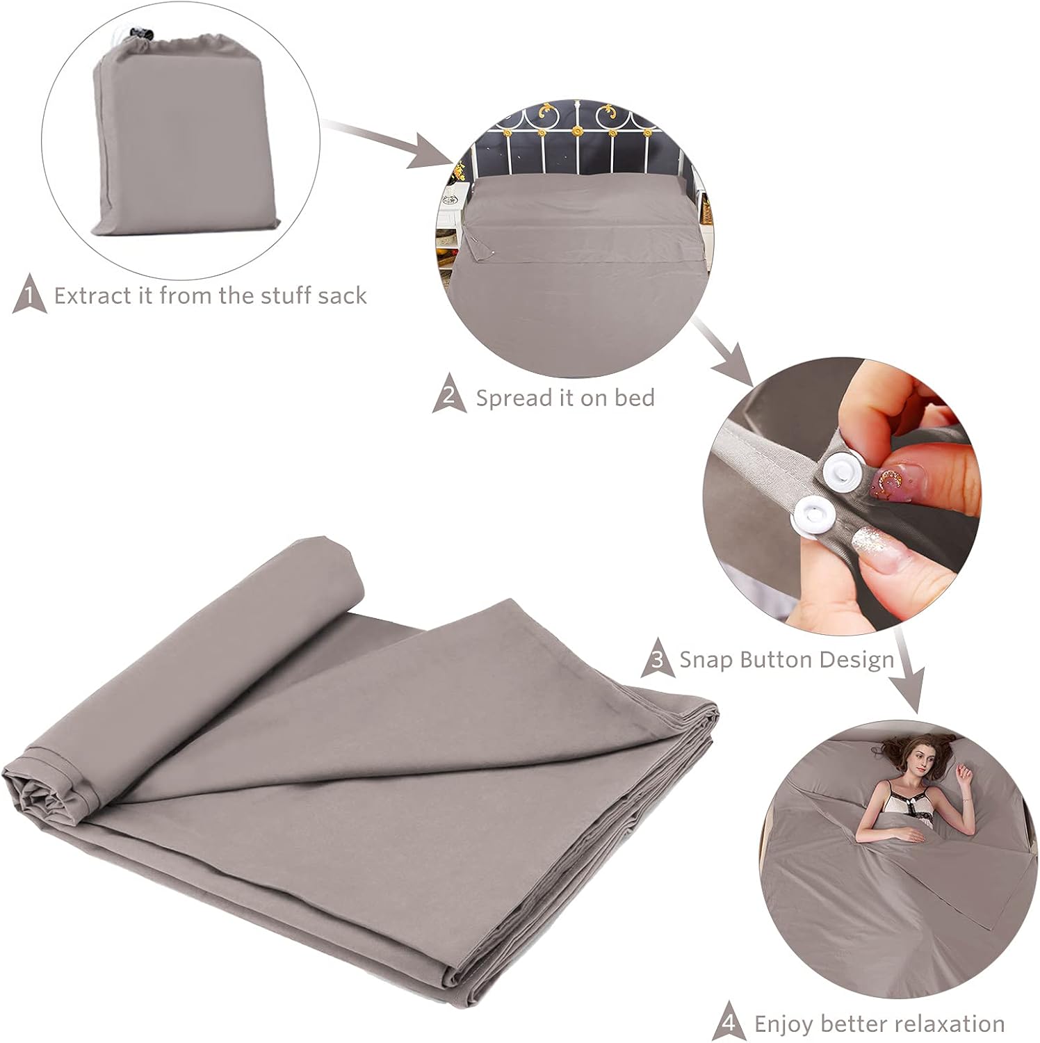Travel and Camping Sheet Sleeping Bag Liner, Lightweight Compact Portable Adult Thin Sleeping Bag Sack, Premium Soft Hotel Sleep Sheet for Traveling Hostels Picnic : Sports & Outdoors