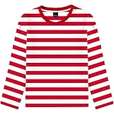 Remimi Kids Striped Shirts Long Sleeve Boys Girls Crew Neck Holiday Tshirts 3-14 Years