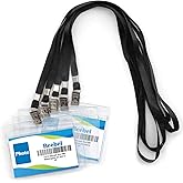 Lanyards with ID Holder 50 Pcs Clear Plastic Horizontal Waterproof Ziplock ID Nametag Holder Bulk Lanyard Clip Name Tag Badge Holder (Black)