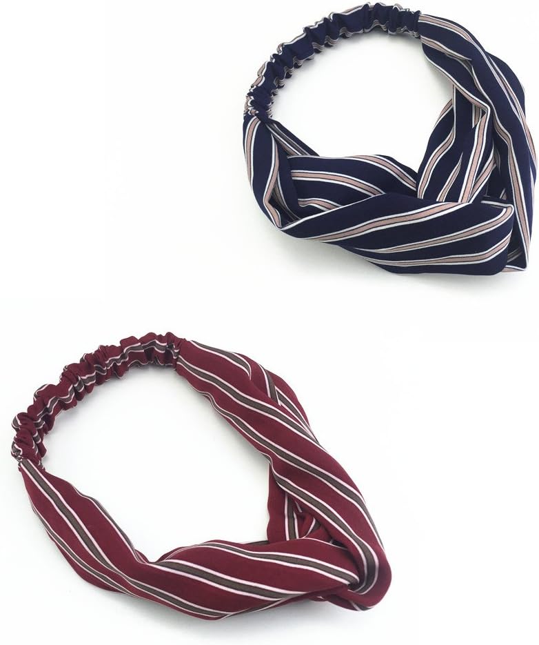VKFashion Fabric Strips Bandana Headbands Korean Style Design Elastic Girls Headbands 2pcs one set-Color C01