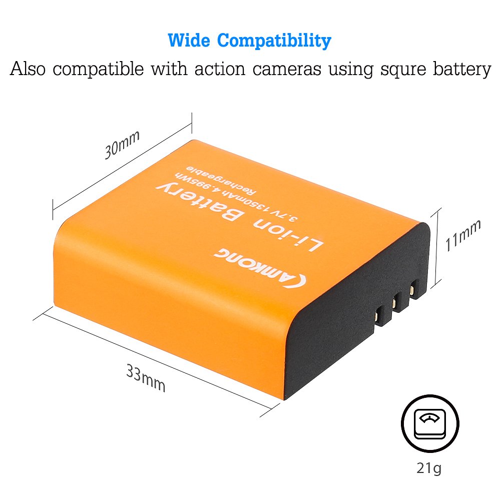 2X1350mAh Action Camera Battery Rechargeable for CAMKONG/AKASO EK7000