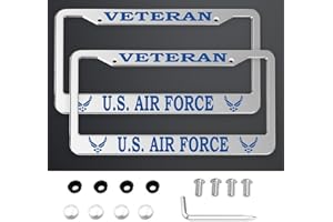 HIBUFAN 2 Pack Veteran License Plate Frames for U.S. Air Force, Universal Aluminum Front and Rear Retired License Plate Holder for USAF