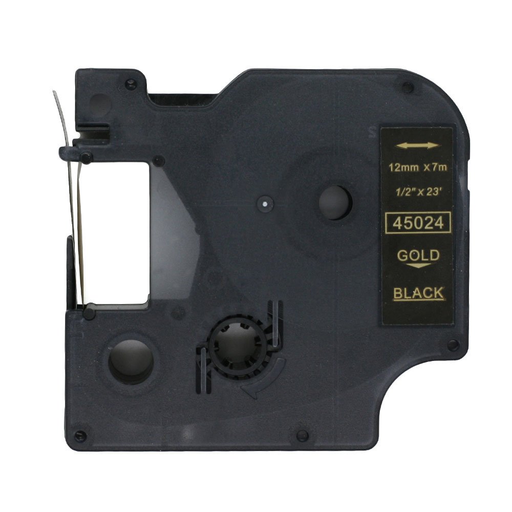 BROVACS 1 Pack Gold on Black Label Tape Compatible for DYMO D1 45024 12mm 1/2" OPA2224