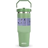 WISHYS 30 oz Insulated Tumbler with Handle and Straw | Leakproof Insulated Stainless Steel Bottle | Twist On Lid and Flip Up Straw | BPA-Free Dishwasher Safe Reusable Coffee Cup | Light Green