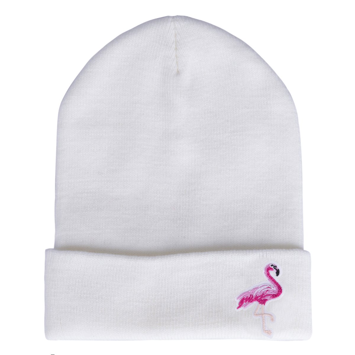 Women Flamingo Knitted Beanie Fashion Cuffed Plain Winter Hat (White)…