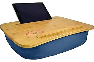 Yogibo Traybo 2.0 Lap Desk, Bamboo Top Lap Desk With Pillow for Laptop Built in Slot for Tablet or Phone, Lap Pad for Working, Reading, Writing, Lap Board, Blue