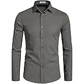 DELCARINO Men's Long Sleeve Button Up Shirts Solid Slim Fit Casual Business Formal Dress Shirt