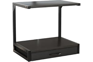 METYERRY 2-Tier Desktop Printer Stand and Storage Shelf, Home Office Desk with Fabric Drawer, Organizer for 3D Printer, Fax Machine, Scanner, Compact Size 17.3"x11.8" Printer Stand for Desk, Black