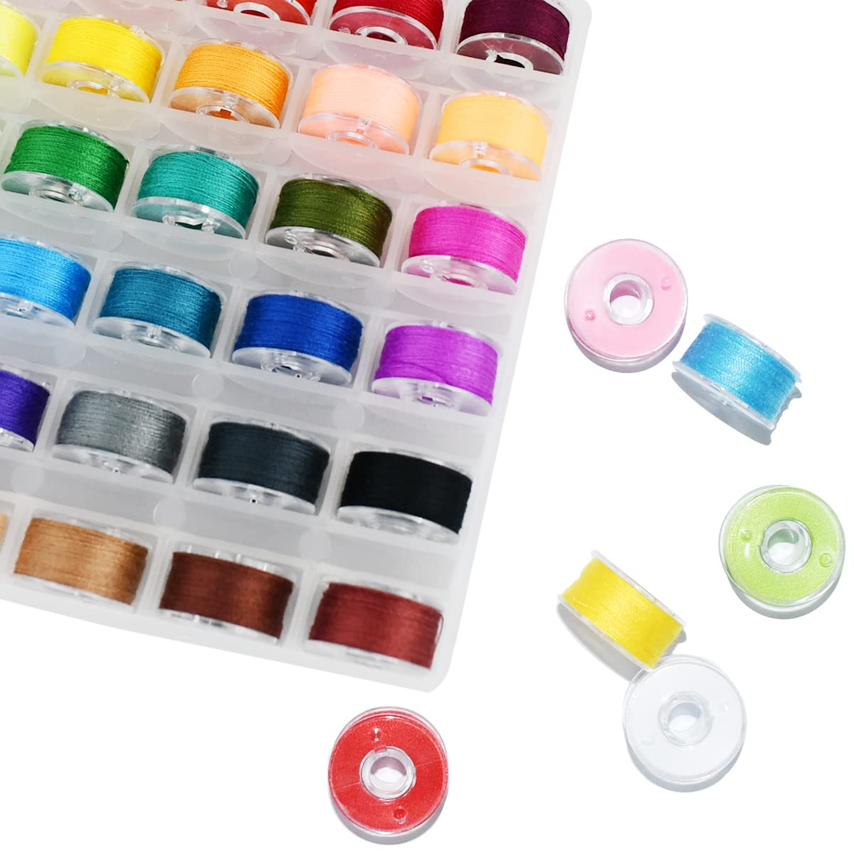 36 Pcs Bobbins and Sewing Threads Prewound Bobbin Thread with Storage Plastic Case Assorted Colors Sewing Thread Set for Brother Babylock Singer Janome Embroidery and Sewing Machine Polyester Thread