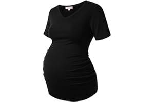 Bhome Maternity Shirt Short Sleeve Pregnancy Tshirt Side Ruched Tee Top