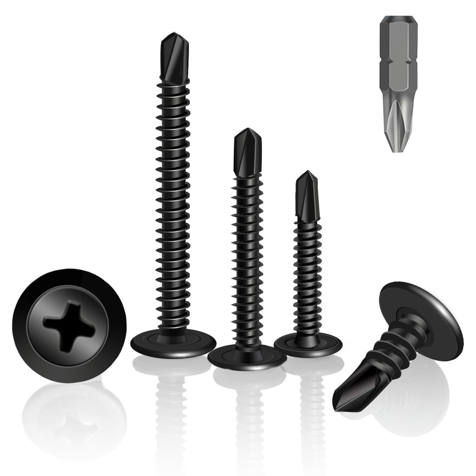 HXJDAM 170Pcs Black Self Tapping Screws, M4.2x25mm Self Drilling Screws For Metal, Wafer Head Self Drilling Screws, Modified Truss Head Self Tapping Screws For Plastic, Metal, Wood