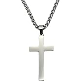 Degolso Stainless Steel Cross Necklace for Men - Silver Black Chain Cross Pendant Mens Jewelry Baptism Gifts 22in
