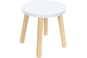 SEHERTIWY Round Step Stool 10.5" Height, White Wooden Step Stool with Non-Slip Feet, Small Sitting Stool with 250 Lbs Capacity for Living Room, Bedroom, Bathroom, Kitchen, Office, Outdoor