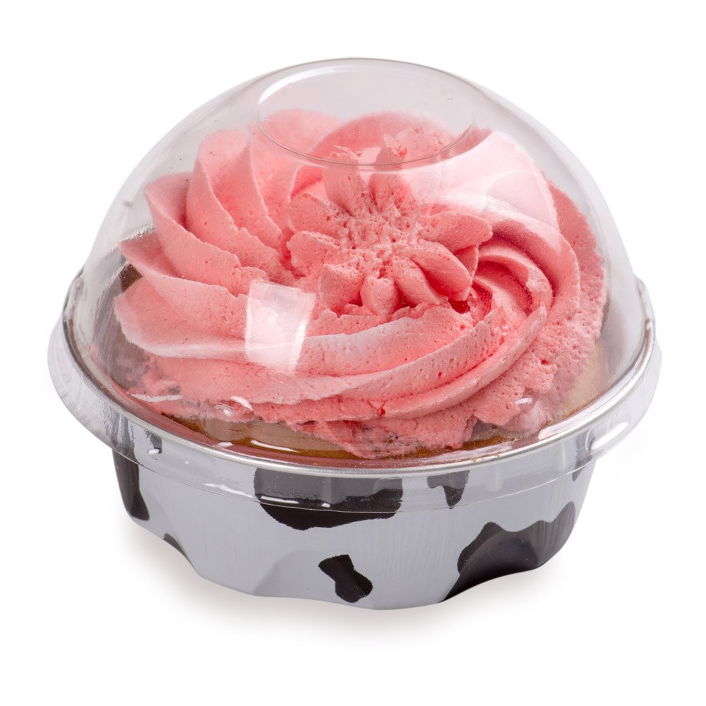Premium 3.4-OZ Baking Cups with Lids – Round Foil Baking Cups & Lids Perfect for Fancy Desserts or Mini Snacks – Black & White Cow Print Cup with Clear Lid – Oven & Freezer Safe – Recyclable – 100-CT
