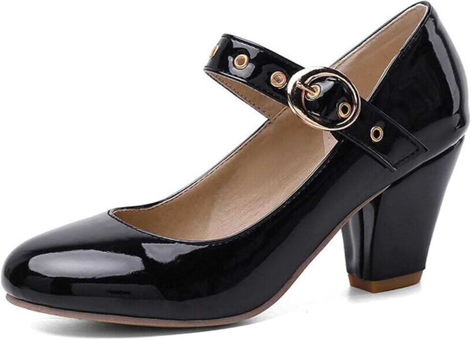 Women's Chic Kitten Heel Mary Jane Shoes Classic Soft Faux Leather