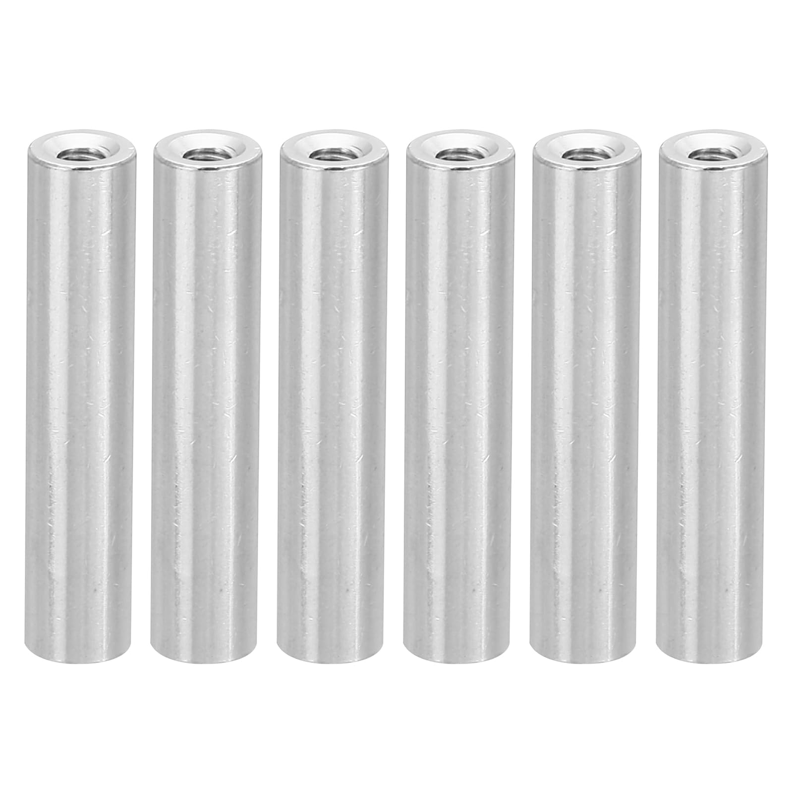 PATIKIL 6pcs M3 Metal Threaded Standoff Spacer Nuts, Round Aluminum Spacers Female Coupling Screws, 1/8" ID x 1/4" OD, Silver, (30mm L)