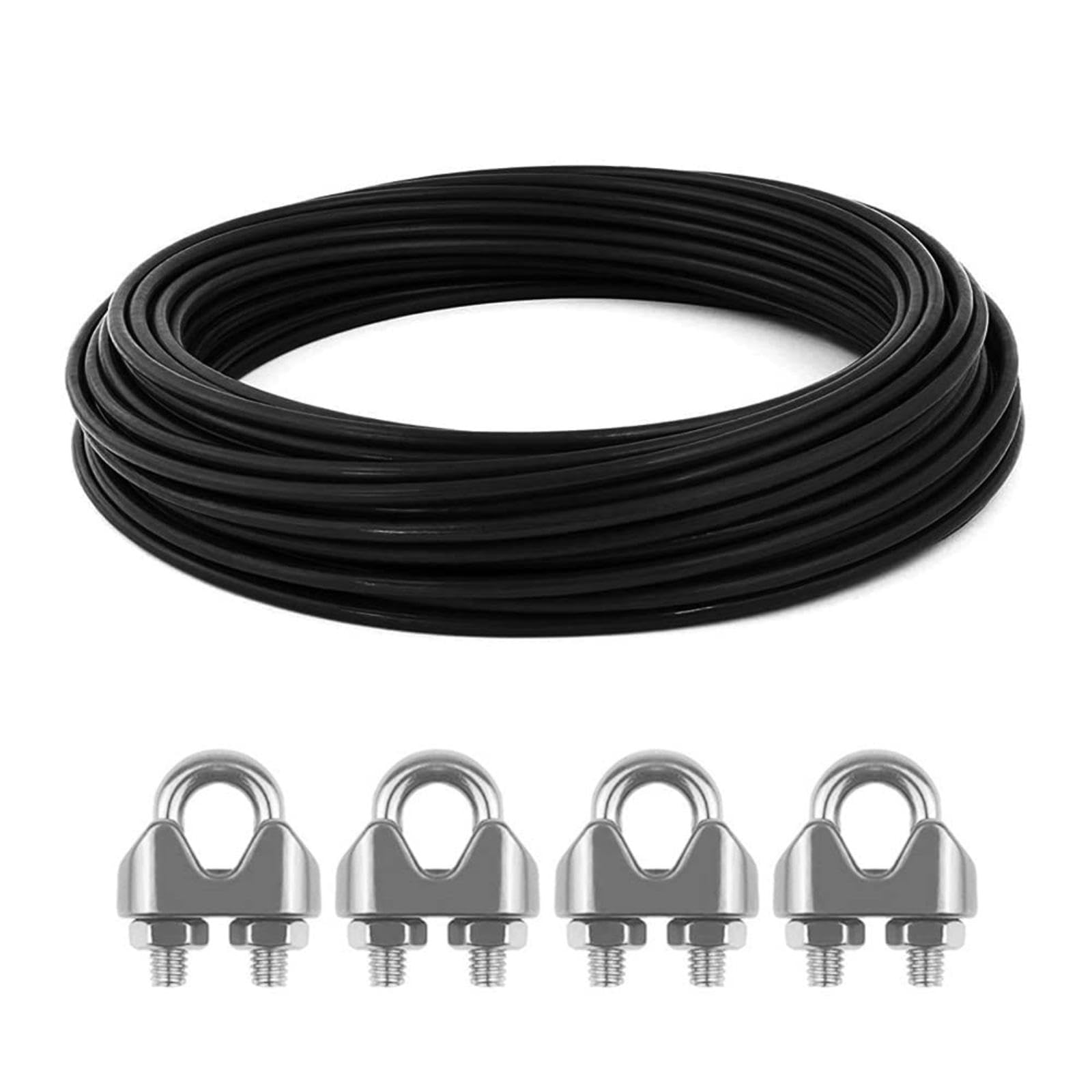 LbsAMP 15m Heavy Duty 3mm 7x7 Steel Wire Rope with 4 Cable Clips - Stainless Steel for Picture Hanging, Sculpturing, Gardening and Craft Making Projects