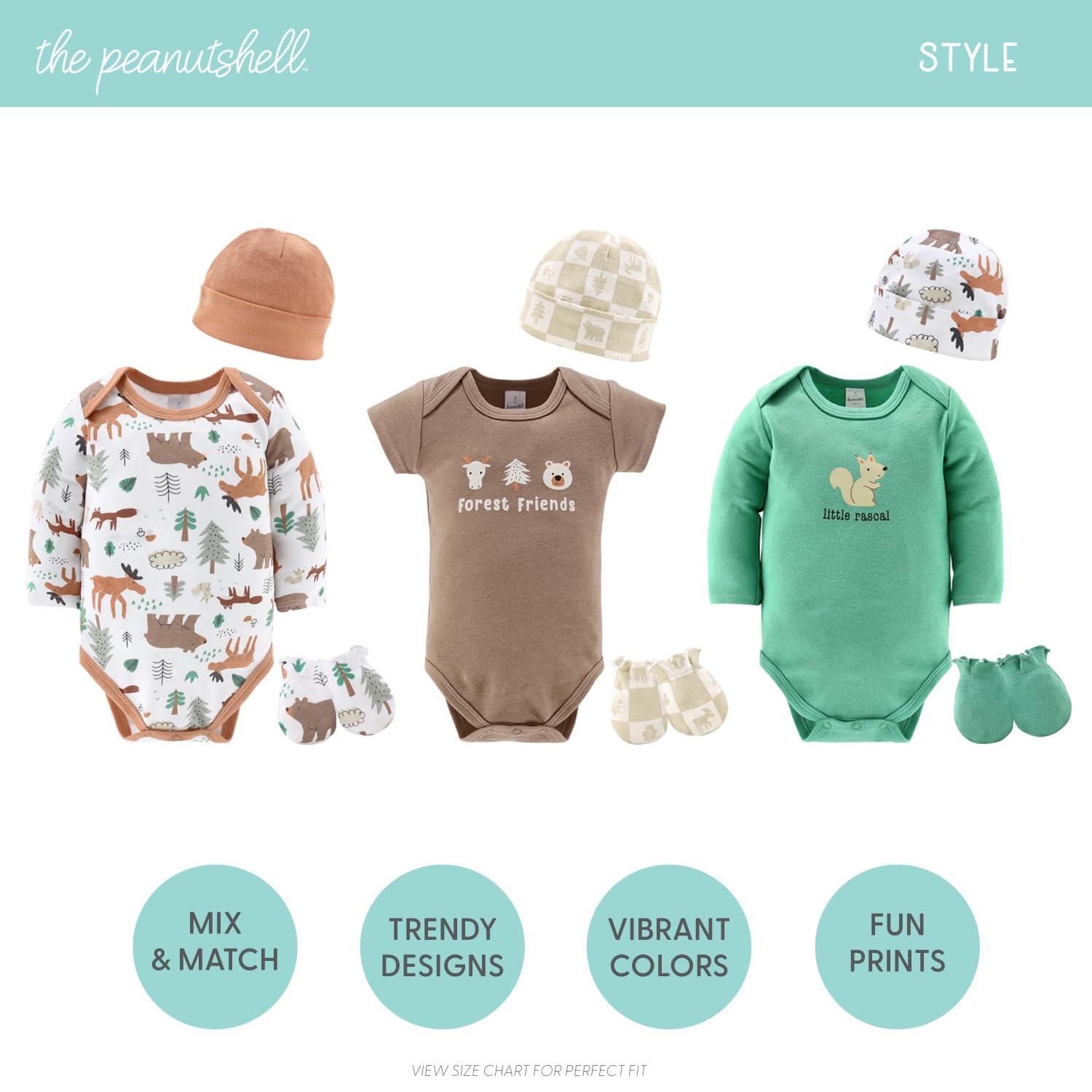 The Peanutshell Baby Layette Gift Set for Boys - 23 Piece New Born Boy Gift Set, Baby Clothes & Newborn Essentials Must Haves - Newborn Boy Clothes 0-3 Months - Wilderlust