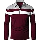 YTD Men's Long Sleeve Polo Shirts Quarter-Zip Casual Slim Fit Lapel Neck Basic Designed Cotton Shirts