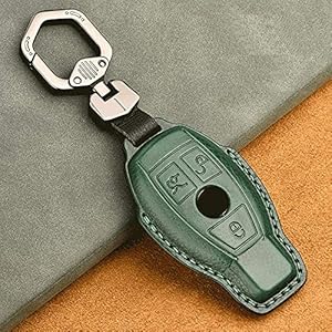 Echt Lederen Autosleutel Case Cover,voor Mercedes Benz W203 W210 W211 W124 W202 W204 W212 Cla Glc Amg, Sleuteltas Blauw