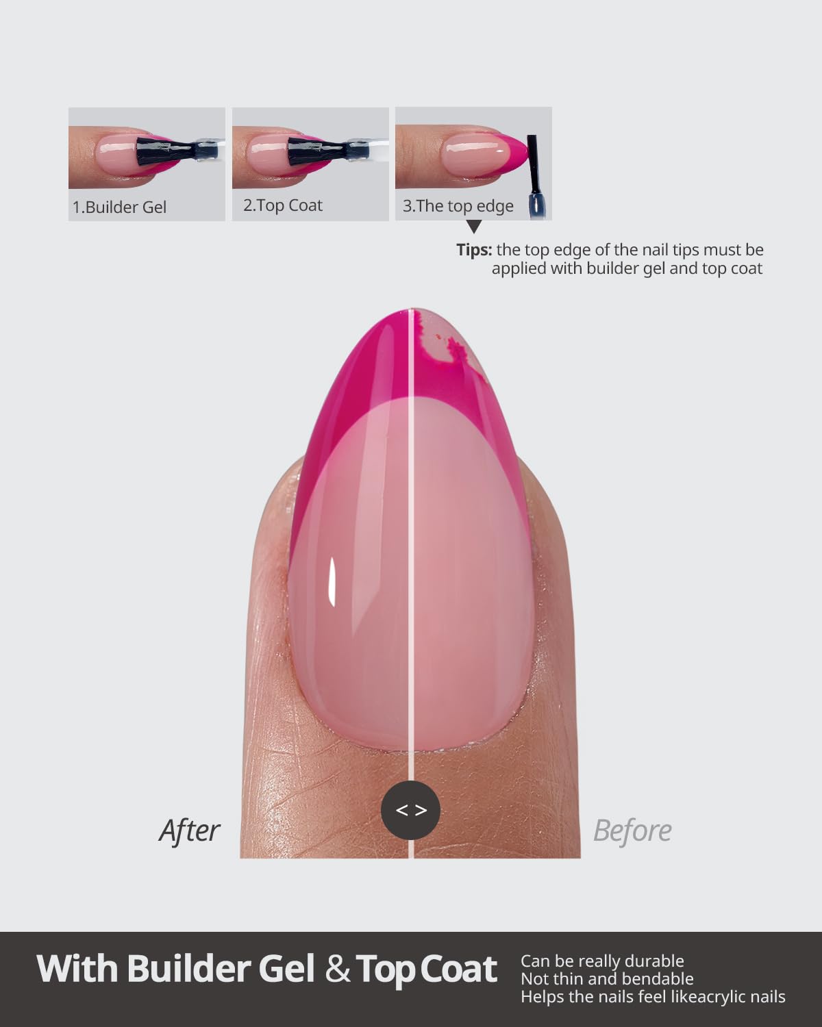 BTArtboxnails XCOATTIPS Pink French Tip Press On Nails - Long Press On Nails Square, Soft Gel Nail Tips, 150Pcs Soak Off Acrylic Pink Fake Nail Extension in 15 Sizes - Image 4