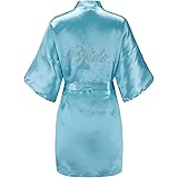 EPLAZA Women's One Size Silver Rhinestones Bride Bridesmaid Short Satin Robes for Wedding Party Getting Ready
