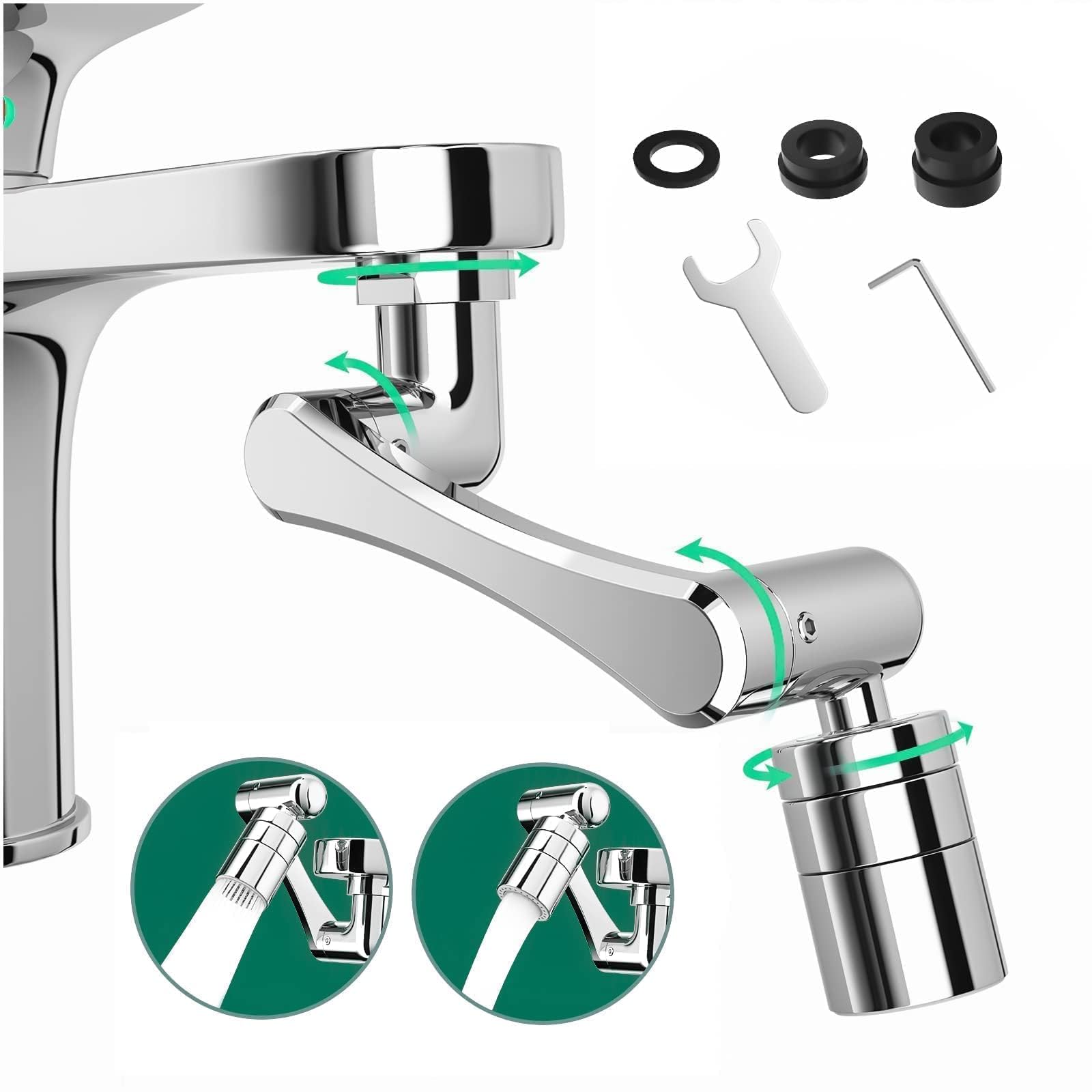 ROSYNEY 1440° Rotating Tap Attachment, 1080° Rotating Multifunctional Extension Tap (Updated Version), 1080° Tap Aerator, 2 Modes M20/M22/M24（G1/2, 55/64″, 15/16″）