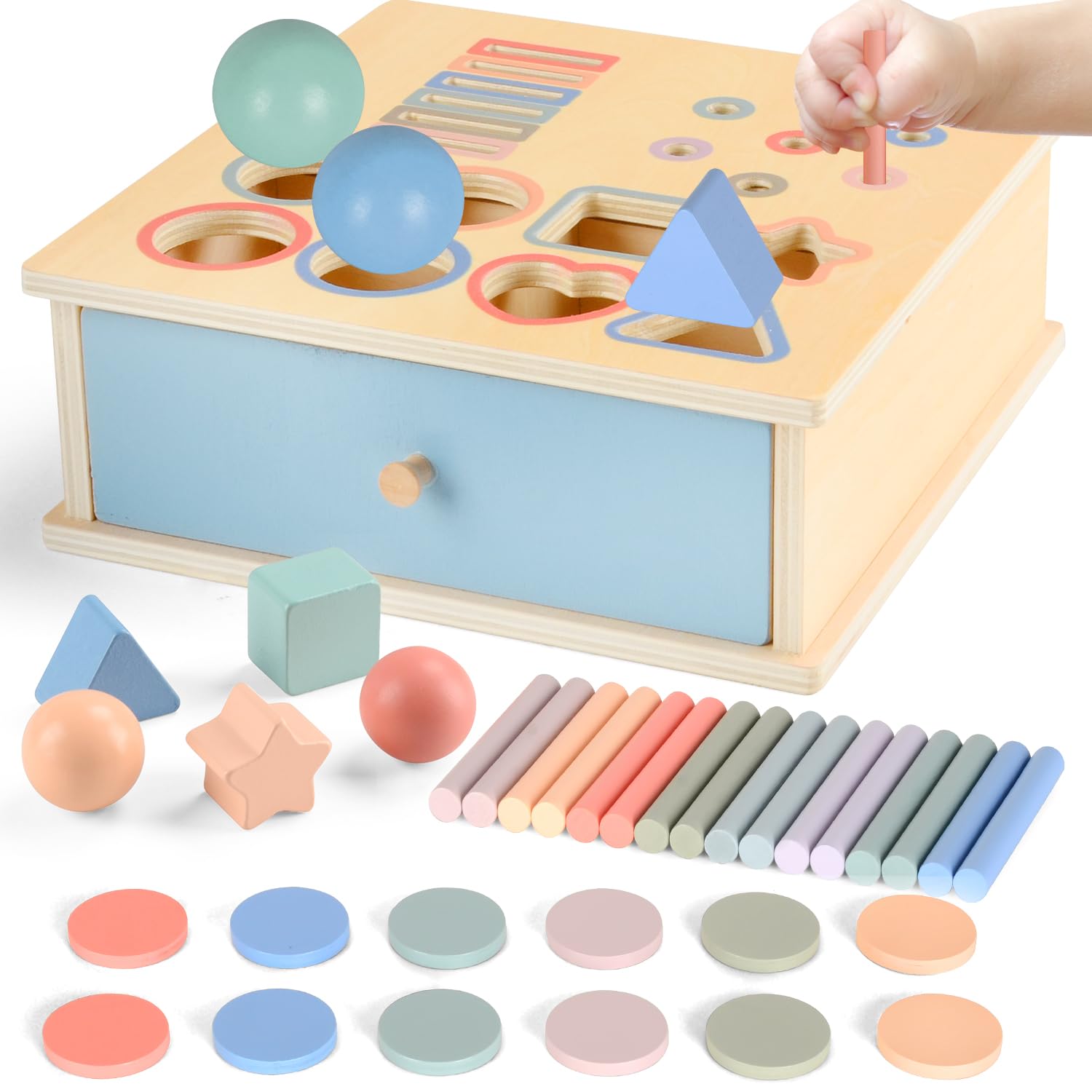 Fantspati Montessori Toys for 1+ Year Old, Color Sorting Toys for Toddlers, Shape Sorter Educational Learning Sensory Wooden Toy, Baby Fine Motor Skills Toys Gifts for Kids (Large)