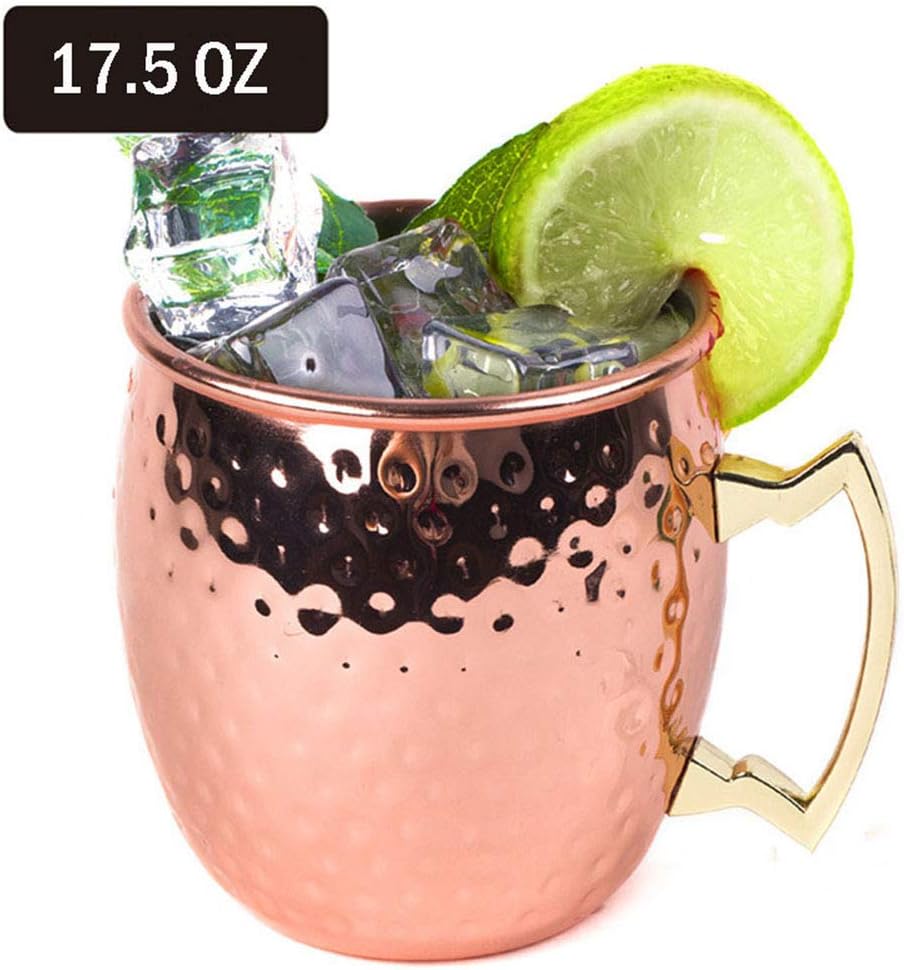 Moscow Mule Copper Mugs,Handmade Hammered Type Copper Cups Drinking Mug with Handle for Coffee Beer Ice Cold Cocktail, Keeps Your Drinks Ice Cold, 500ml